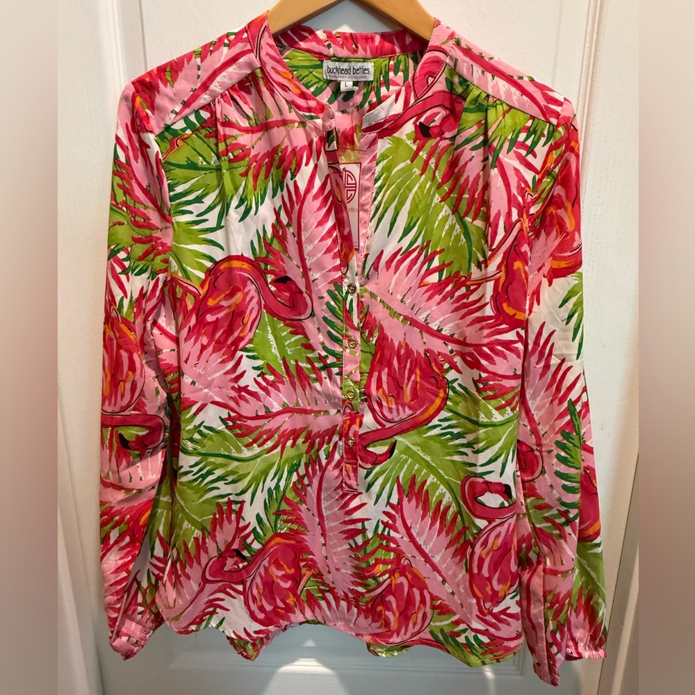 NWT Buckhead Betties Flamingo Shirt size L - Picture 6 of 11